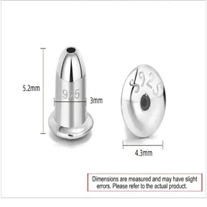 Dimensions détaillées des fermoirs de boucles d'oreilles en argent sterling S925.