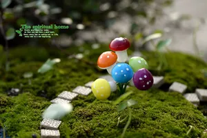 Miniature colorful foam mushrooms with white dots for fairy garden bonsai decoration