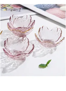 Élégants bols en verre en forme de cerisier rose avec bord doré pour sauces, lot de 3
