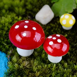 Colorful miniature foam mushroom figurines for fairy garden decor and DIY crafts