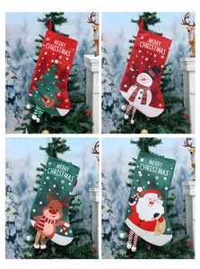 Collage showing four distinct styles of festive Christmas stockings for decoration.