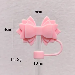 Detailed measurements for pink silicone bow straw topper designed for 10mm straws