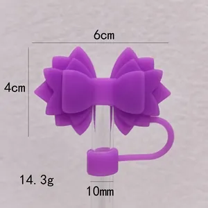Purple butterfly silicone straw cover with 10mm diameter and 14.3g weight detail.