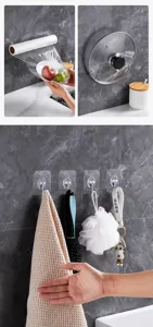 Multipurpose strong adhesive wall hooks for kitchen and bathroom organization without drilling
