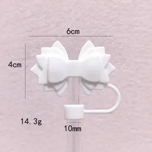 Detail view of 10mm silicone bow straw cover with dimensions 6x4cm and 14.3g weight