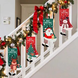 Festive Christmas stockings with Santa, snowman and reindeer designs for home decorations