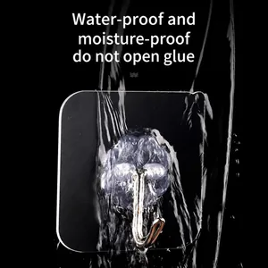 Waterproof transparent adhesive hook with strong metal hanger for wall