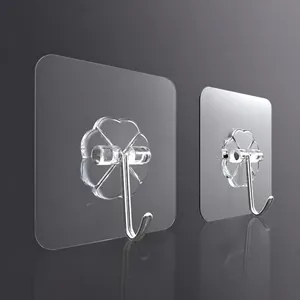 Heavy duty transparent self-adhesive wall hooks with flower pattern punch-free design