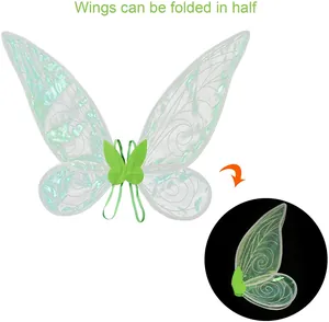 Foldable shimmering iridescent fairy wings for kids birthday party costume detail