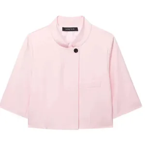 Giacca blazer corta rosa chiaro da donna con maniche corte e chiusura a un bottone