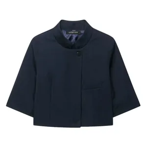 Giacca blazer corta a maniche corte blu scuro da donna con colletto alla coreana minimalista