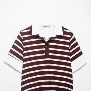 Polo à rayures élégant pour femmes avec col et poignets blancs contrastés chic chic