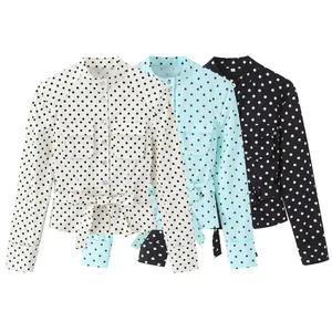 Chaquetas camiseras informales de lunares para mujer con cinturón en tres colores vivos