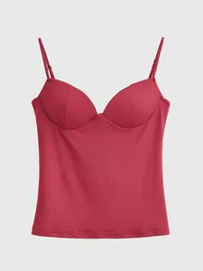 Elegant burgundy bustier camisole top featuring slim adjustable straps and soft cups