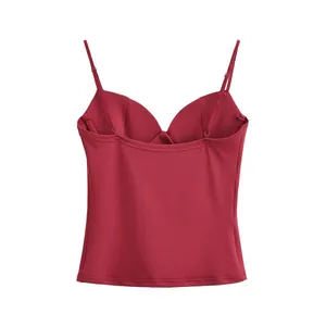 Back view of an elegant burgundy shaping camisole with adjustable spaghetti straps for women