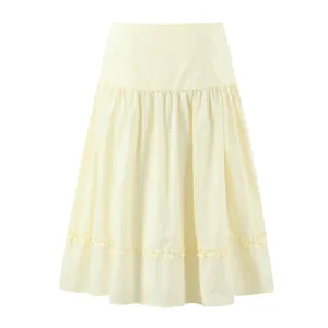 Women High Waist A-Line Mini Skirt With Round Buckle Ruffle Trim Fashion Solid Color Polyester Casual Bottom