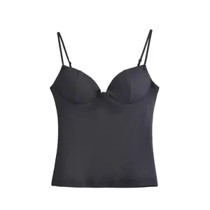 Elegant black shaping camisole for women with structured bustier cups and thin straps