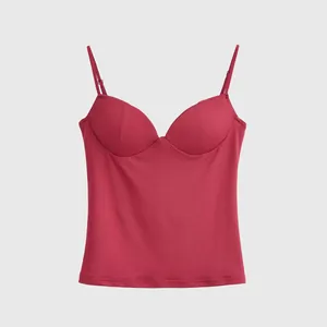Elegant dark red camisole top with padded cups and adjustable spaghetti straps for women