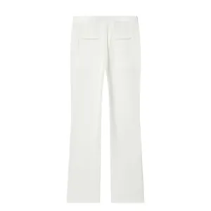 High-quality back view detail of elegant white tailored dress trousers for women