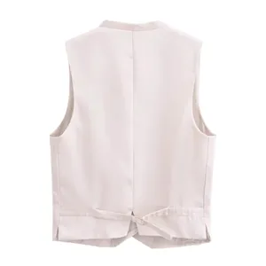 Gilet de costume beige moderne pour femme avec sangle arrière réglable pour tenue chic