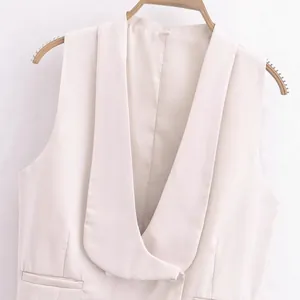 Gilet de costume sans manches crème élégant avec col châle pour femme