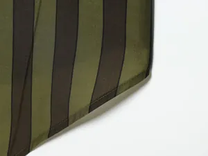 Close-up macro view of olive green striped fabric showing high-quality stitching details
