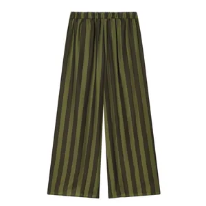 Stylish high-waist vertical striped wide-leg pants with elastic waistband for women