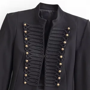 Women's vintage military style blazer with shoulder pads and braided rope detail