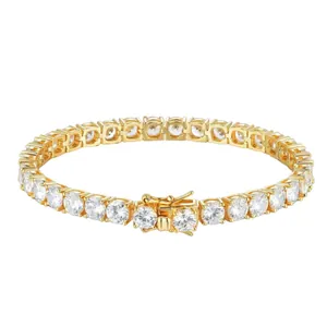 Bracciale tennis di lusso placcato oro con zirconi tondi scintillanti unisex