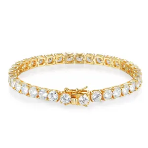 Elegant 18k gold plated hip hop tennis bracelet featuring full white cubic zirconia