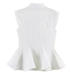 Elegant white striped peplum false collar vest for women decorative shirt accessory