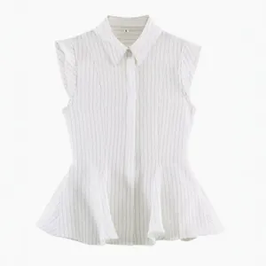 Women Professional Fake Shirt Collar Detachable Striped Peplum Hem Sleeveless Vest Decoration For Sweater Office Elegant Top