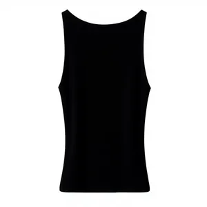 Minimalist black sleeveless tank top for women featuring a sleek and clean scoop neckline