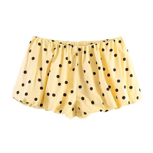Gelbe Puff-Shorts mit schwarzem Polka-Dot-Muster und Gummibund