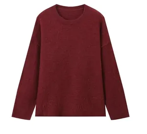 Detailed view of wine red brushed knit sweater showing the soft fuzzy fabric texture