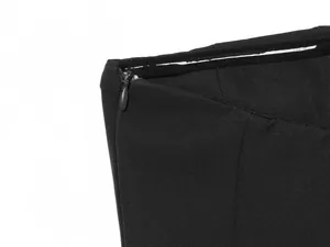 Close-up view of the hidden side zipper detail on a black strapless tube top garment
