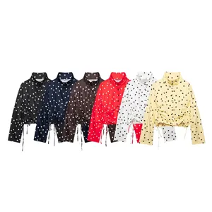 Conjunto de chaqueta de cuello alto y pantalones cortos de lunares para mujer en seis colores