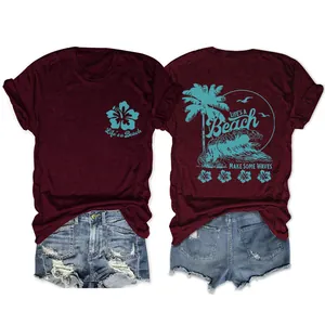Vue détaillée montrant le devant et le dos du t-shirt bordeaux femme Life's a Beach