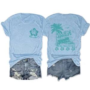 Vues avant et arrière du t-shirt bleu 'Life's a Beach' avec imprimé vagues