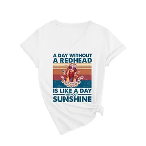 Modisches weißes Damen T-Shirt mit V-Ausschnitt, Vintage-Grafik und lustigem Spruch