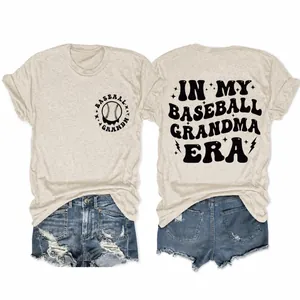 In My Baseball Grandma Era Brief Druck Damen T-Shirt Retro Sportstil Kurzarm Rundhals Baumwollmischung Top Casual Tee