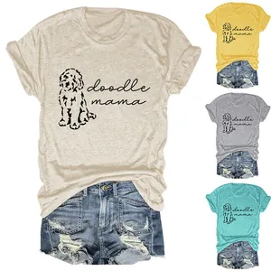 T-shirt à manches courtes pour femme mignon Doodle Mama en quatre couleurs