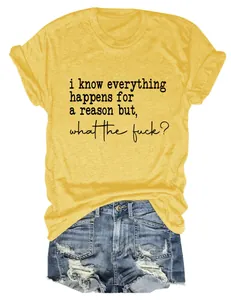 T-shirt jaune décontracté pour femme à col rond avec motif imprimé slogan humoristique