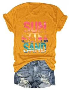 T-shirt casual da donna a maniche corte con stampa grafica Sun Salt Sand sulla spiaggia