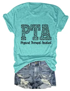 Camiseta PTA turquesa con estampado de leopardo para asistentes de fisioterapia, pro