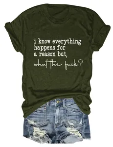 T-shirt slogan femme vert olive avec détail imprimé 'what the fuck'