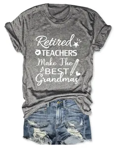 Camiseta gris jaspeado con diseño Retired Teachers make the Best Grandmas para abuela.