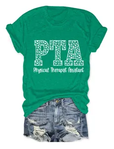 Camiseta de mujer verde de manga corta con diseño PTA Physical Therapist Assistant