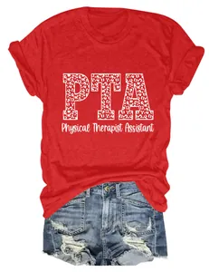 Camiseta roja casual con estampado PTA Physical Therapist Assistant y pantalones cortos