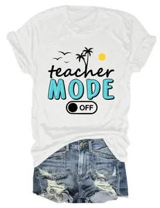 Camiseta de verano para mujer con gráfico 'Teacher Mode Off' y pantalones vaqueros